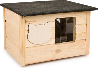Produktbild von Katzenhaus aus Holz, Katzen Haus mit dach, Katzenhütte für Draussen Outdoor, Kratzbaum Winterfest Wetterfest, Isolierte Schutzhütte 57 x 47 x 33 cm