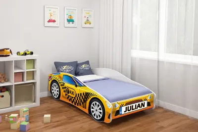 Obrázek produktu pro ACMA postel pro mladé Dětská postel auto postel junior auta postel kompletní sada s matrací, lamelovým roštem a ochranou proti vypadnutí 160x80 cm - CAR-10 + NAME