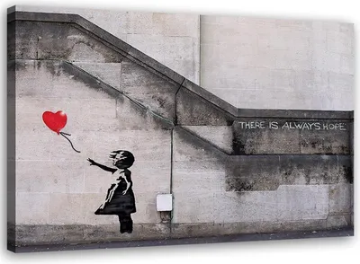 Produktbild von Leinwandbild banksy-wandbild mädchen mit luftballon 120x80 cm Feeby grau wandbild bereit zum aufhängen