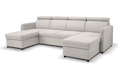 Produktbild von BARCELO Ecksofa 282x165 cm U-Form mit: Schlaffunktion, Bettkasten & Verstellbare Kopfstützen, Beige – Enjoy New 01