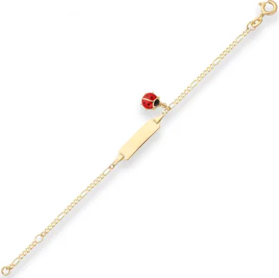 Id-Armband-Figarokette-diamantiert-Marienkäfer-585-Gelbgold