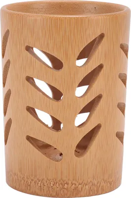 Image de Seau de rangement polyvalent en bambou Porte-brosse à dents avec trous de drainage pour pinceaux de maquillage