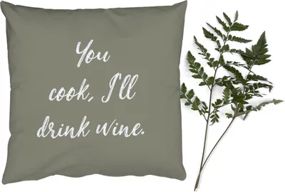 Produktbild von MuchoWow® Zierkissen Sofakissen Wohnzimmer Dekokissen 40x40 cm Du kochst, ich trinke Wein - Sprichwörter - Trinken - Zitate - Foto Kissen - Schlafzimmer Dekoration