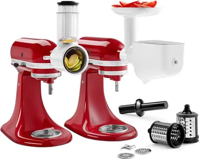 Produktbild von KitchenAid 5KSM2FPPC Zubehör Set Bundle für Küchenmaschinen, Fleischwolf, Pürieraufsatz, Gemüseschneider (5KSMFVSFGA + 5KSMVSA)