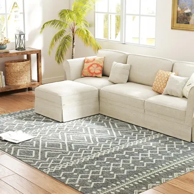 Produktbild von Teppich für drinnen und draußen, Boho-Design, leicht zu reinigen, Grau