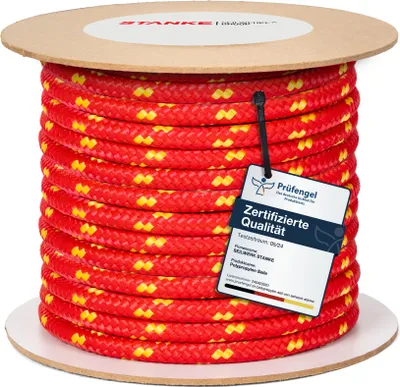 Produktbild von Seilwerk STANKE Polypropylenseil 3mm 50m Rot mit gelben Akzenten - Tomaten Schnur, Zeltleine, Campingleine - Wetterfeste Schnur für Drachen, UV-beständig - Outdoor Seil