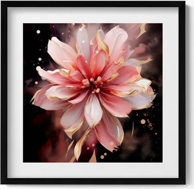 Produktbild von Romantische gemalte Blume– Wandbild mit Rahmen – Gerahmtes Bild  – Wanddekoration – 50x50 cm –  Schwarz Rahmen