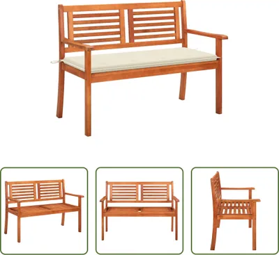 Produktbild von The Living Store 2-Sitzer-Gartenbank mit Auflage 120 cm Massivholz Eukalyptus