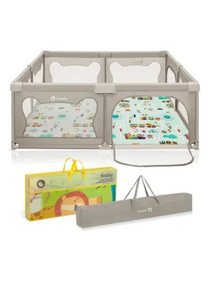 Produktbild von Lionelo Laufgitter WILLOW XL + Spielmatte ROBBY SET sehr große Spielfläche, 2 abschließbare Seiteneingänge Beige