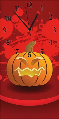 Produktbild von Wallario Design Wanduhr Geschnitzter Halloween-Kürbis im Comic Stil aus Echtglas, Größe 30 x 60 cm