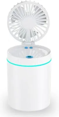 Zdjęcie produktu dla Przenośny mini wentylator z akumulatorem – cichy, ładowany przez USB – wentylator stołowy z oświetleniem – 3 prędkości, regulowany kąt nachylenia – małe urządzenie klimatyzacyjne 5 w 1 – biały