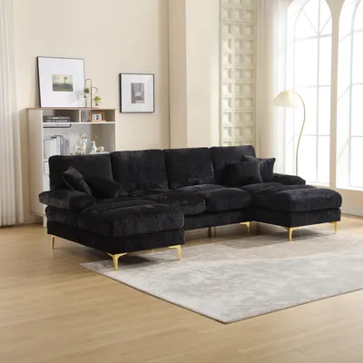 Produktbild von STILVORA Schlafsofa mit Metallbeine,Ecksofa Modulares Sofa für Wohnzimmer,Schlafzimmer&Büro,Polstermöbel mit doppelten Liegesitzen,schwarz