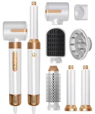 Produktbild von UKLISS 7-in-1-Haarstyler, 1400 W, 110.000 U/min, mit Diffusor, Luftlockenstab, Glättbürste, Weiß