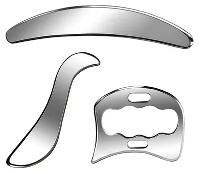 Immagine prodotto di Set Gua Sha 3-in-1 - Acciaio Inossidabile - Strumento di massaggio - Raschietto Gua Sha - Sacchetto portaoggetti - Finitura lucida - Strumento di massaggio