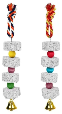 Produktbild von Kauspielzeug für Vögel und Kleintiere, 2 Stück Schleifstein mit Glocke, Mineralstein, 12,5 cm