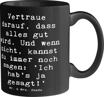 Produktbild von Mr. & Mrs. Panda Tasse Spruch Schutz & Vertrauen - Schwarz - Geschenk, Kaffeebecher, Kaffeetasse, Lächeln, Zitat, Gefühl, Pott, Becher, schwierige Zeiten, Optimismus