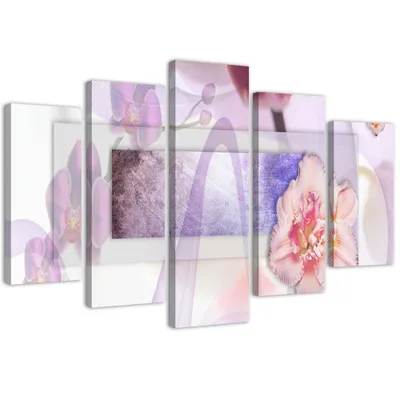 Produktbild von 5-teiliges leinwandbild blumenkomposition 200x100 cm Feeby lila wandbild bereit zum aufhängen