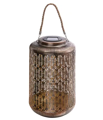 Produktbild von Dehner Solar-Laterne Chiara, warmweiß, Ø 20 cm, Höhe 35 cm, Metall/Kunststoff, braun