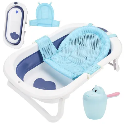 Image de Hengda baignoire bébé baignoire bébé enfants pliable bain sûr 3 en 1 pour 0-6 ans, bleu