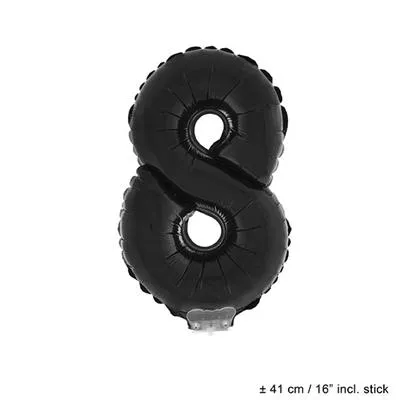 Produktbild von Zahlen Folienballon 41 cm mit Stab - Schwarz Zahl 8