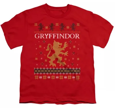 Immagine prodotto di Magia di Harry Potter: T-shirt natalizia a tema "Brutto Natale" per bambini, in cotone filato ad anelli, modello TV37236 (taglia 140-146), colore rosso