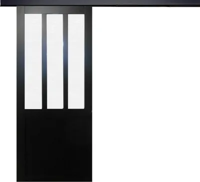 Image de Porte Coulissant Atelier Noir vitre depoli H204 x L73 + Rail alu Bandeau Noir