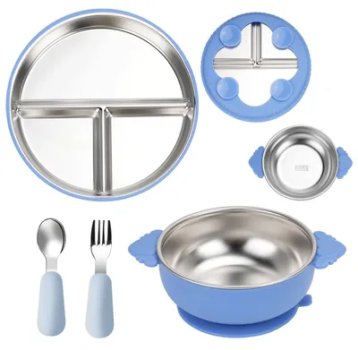 Image de Omgoods - Assiette pour bébé avec ventouse - Ensemble de table pour enfant comprenant un bol et des couverts