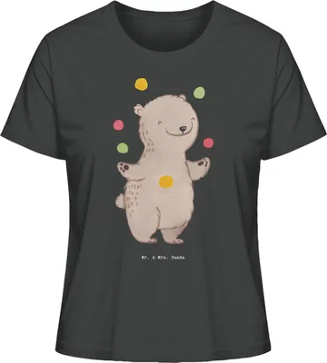 Produktbild von Mr. & Mrs. Panda Oberteil Damen Bär Jonglieren Größe XL - Anthrazit - Geschenk, Jongleur, Basic Shirt, Kurzarmshirt, Artistik, Zirkus, T-Shirt für Frauen