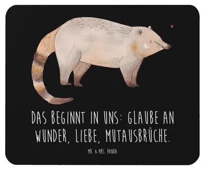 Produktbild von Mr. & Mrs. Panda Mauspad Nasenbär - Schwarz - Geschenk, Rüsselbär, Lustige Sprüche, Mouse Pad, mousematte, Bär, pc mausunterlage, Mousepad, Nasenbären