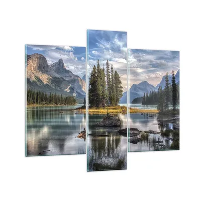 Produktbild von Bilder auf glas - 3 Teile - See Landschaft Natur - 95x80cm - Glasbilder - Wandbilder - Bilder - zum Aufhängen bereit - Wanddekoration aus Glas - Glas Bilder - Wandbild auf Glas - GCB95x80-4133