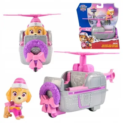 Image de Véhicule de Noël Paw Patrol avec la figurine Skye en hélicoptère et une figurine