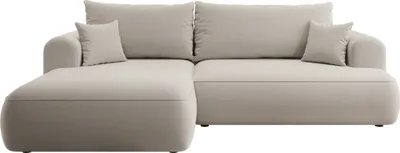 Image de Selsey Ovo - Canapé d'angle avec fonction sommeil, coffre de lit, ottomane à gauche, housse en velours Easy-Clean en blanc crème