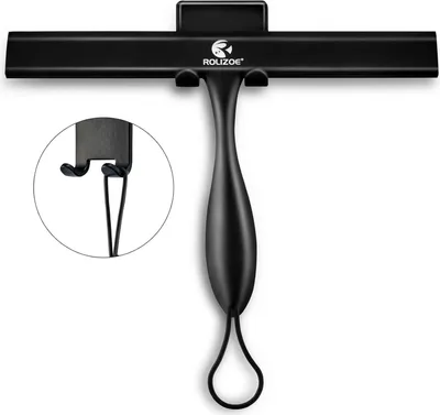 Image de Raclette de douche en silicone avec cadre en acier inoxydable pour porte de douche Noir 27.9cm