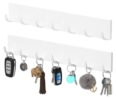Productafbeelding van Sleutelbord - Sleutelhouder - Wit - 7 haken - Zonder boren - 31,5 x 5 cm