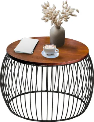Zdjęcie produktu dla Stolik kawowy okrągły loft czarny metalowy drewniany stół ława brąz 60cm