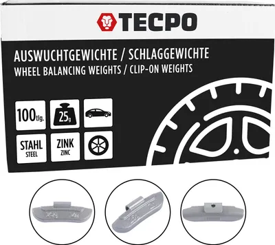 Produktbild von TECPO Schlaggewichte Zink Auswuchtgewichte 25g x 100 Wuchtgewichte für Stahlfelgen korrosionsbeständig Radwuchtung Auswuchtmaschinen
