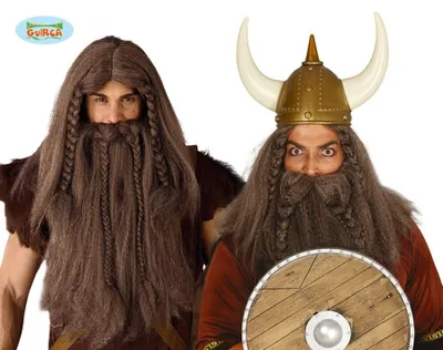 Produktbild von grau braune Wikinger Barbaren Perücke mit Bart für Herren
