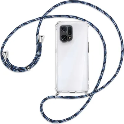 Produktbild von Handykette Backcover-Schutzhülle mit Band (Metall silberfarben) für Oppo Find X5 - Blautöne