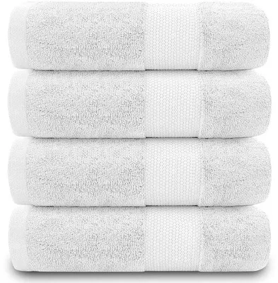 Produktbild von Unyqoos® 4er-Set weiche Badetücher aus 100% ringgesponnener ägyptischer Baumwolle, weiß, 50 x 85 cm, saugfähig & hautfreundlich