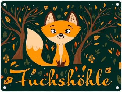 Produktbild von Metallschild in 15x20 cm mit niedlichem Fuchs im Wald und Herbst Motiven -