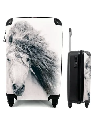 Produktbild von MuchoWow® Koffer Handgepäck Trolley Rollkoffer Kleine Reisekoffer mit 4 Rollen - Pferd - Grau - Mähne - Cabin Size < 55x40x23 cm & 55x40x20 cm - Fotokoffer - Kabinenkoffer - Boardgepäck - Reise-Box - Reisekoffer - Reisegepäck - Koffer mit Bild - Trolley für Kinder