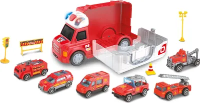 Image de WIKY Camion de pompiers avec effets et 6 petites voitures 34 cm