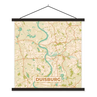 Produktbild von MuchoWow® Textilposter Karte - Duisburg - Vintage - Stadtplan 60x60 cm mit schwarzem Rahmen - Posteraufhänger