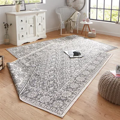 Produktbild von In- & Outdoor Wendeteppich Curacao Grau Creme, Größe:80x350 cm