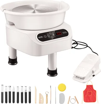 Produktbild von VEVOR Töpferscheibe, 28 cm Töpferformmaschine, 450 W elektrische Töpferscheibe mit Pedal & LCD-Touchscreen, Keramikscheibe mit Direktantrieb & 3 Stützbeinen für Heimwerker-Kunsthandwerk, weiß