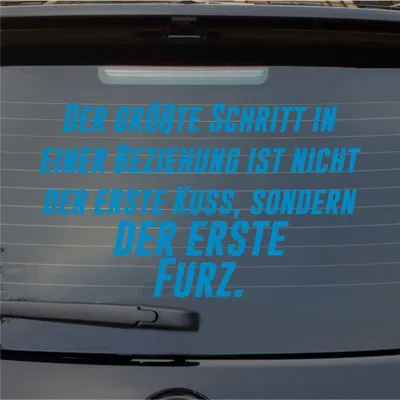 Produktbild von Heckscheibenaufkleber Der größte Schritt in Beziehung nicht Kuss erste Furz 55x34 cm Hellblau Auto Aufkleber Sticker