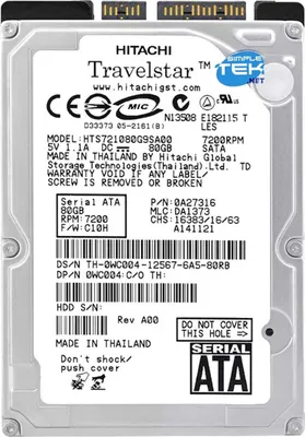 Produktbild von Notebook 80GB Hitachi HTS721080G9SA00 SATA ID10460