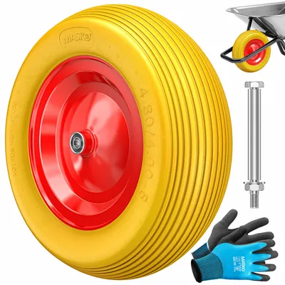 Produktbild von MASKO® PolyurethanSchubkarrenrad Vollgummi 200 kg pannensicher 4.80/4.00-8 Ø 390mm inkl. Achse Ersatzrad Gummirad Stahlfelge Reifen pannensicher für Schubkarre Gartenkarren pannensicheres PolyurethanRad