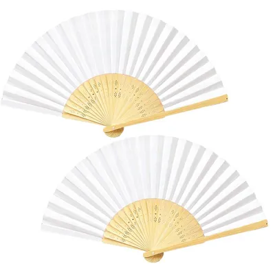 Productafbeelding van Set van 2 witte handfans van stof voor bruiloften en feesten