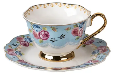 Produktbild von Clayre & Eef Tasse mit Untertasse 160 ml Blau Weiß Porzellan Blumen